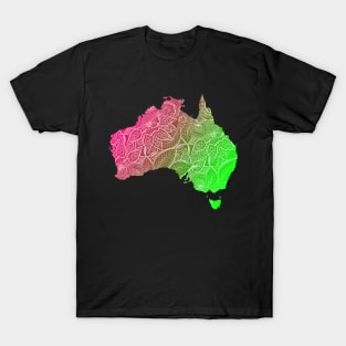 Colorful mandala art map of Australia with text in pink and green T-Shirt